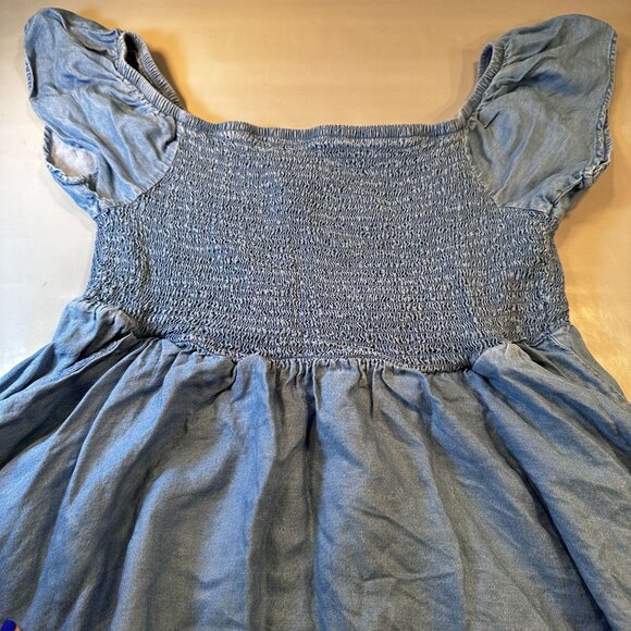 Torrid Babydoll Chambray Mini Dress Women Crinkle  Smocked Off Shoulder A Line - Picture 11 of 16
